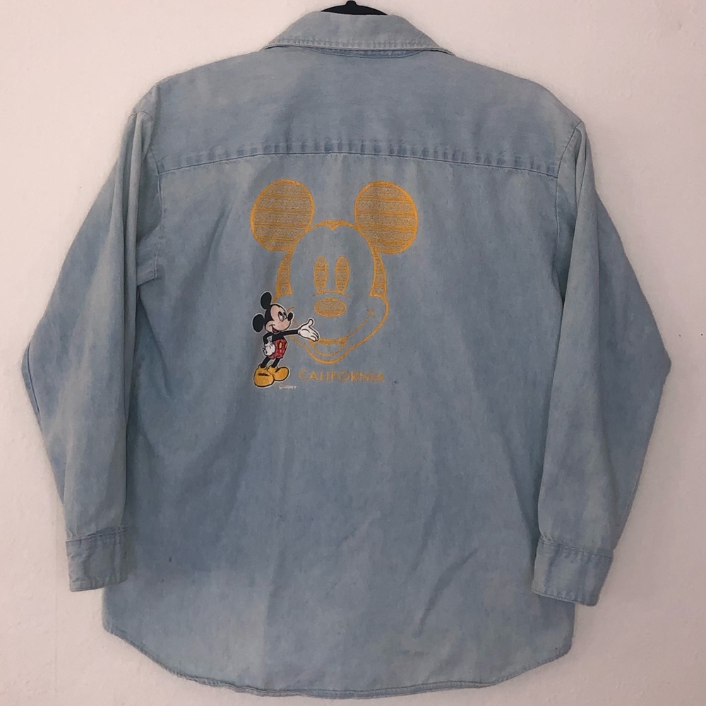 Vintage 90s Genus Disney California Chambray Jean Button Up See Measurements L